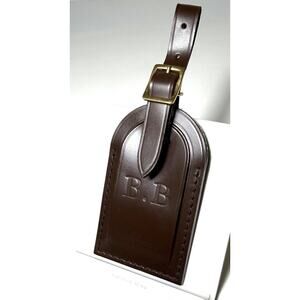 Louis Vuitton Leather Name Tag w/ BB Initials Damier Ebene Goldtone Accent Franc